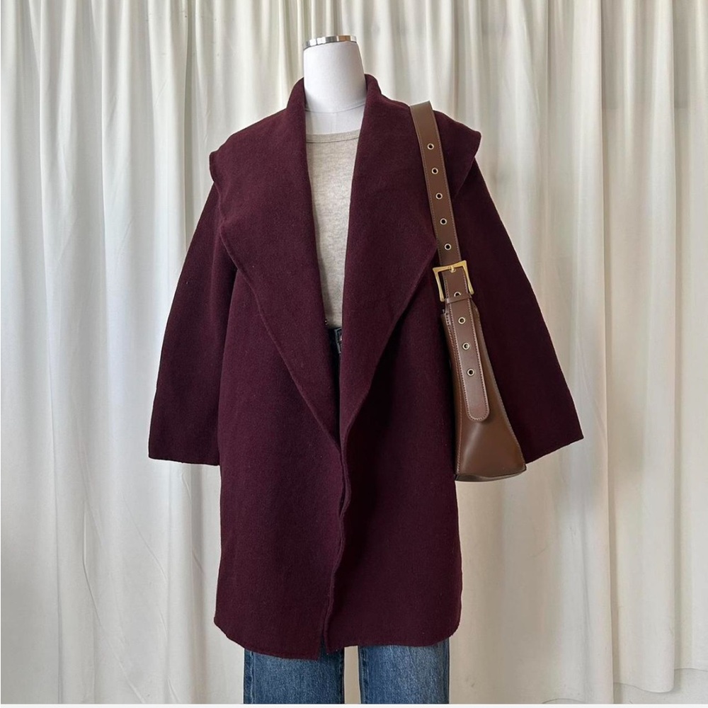 Club Monaco Burgundy Italian Wool Shawl collar coat. - Picture 3 of 8